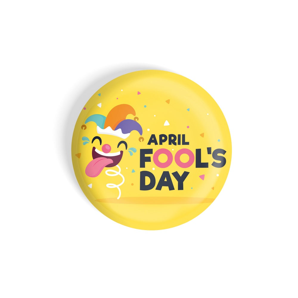 dhcrafts Round Fridge Magnet Yellow April Fool's Day D2 Glossy Finish Design Pack of 1 (58 mm)